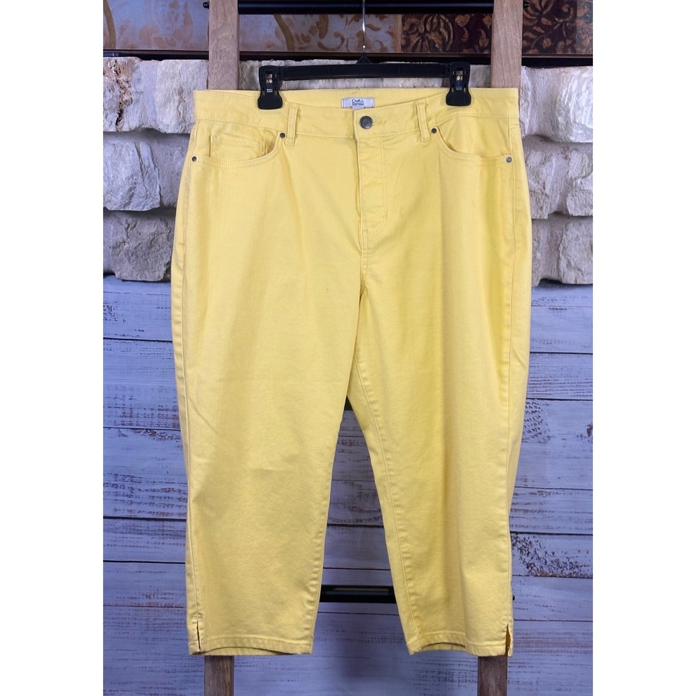 Croft & Barrow Women Yellow Cropped Jeans Capris Size 16 Mid Rise Stretch Denim